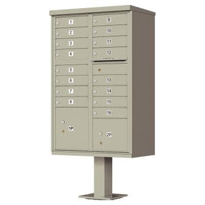 Auth Florence Cluster Boxes Postal Grey / No Vital 1570-16AF - 16 Tenant Door, 2 Parcel Lockers, Standard Style Security CBU Cluster Mailbox (Pedestal Included)