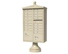 Load image into Gallery viewer, CMB 16-unit pedestal mount standard security cluster box with "Traditional" decorative cap and pedestal cover