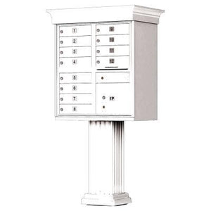Auth Florence Cluster Boxes Vital 1570-12V - 12 Tenant Door, 1 Parcel Locker, Decorative Classic Style Cap Security CBU Cluster Mailbox (Pedestal Included)