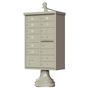 Auth Florence Cluster Boxes Vital 1570-13V2 - 13 Tenant Door, 1 Parcel Locker, Vogue Decorative Traditional Style Cap Security CBU Cluster Mailbox (Pedestal Included)