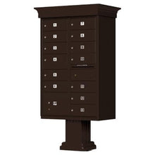 Load image into Gallery viewer, Auth Florence Cluster Boxes Dark Bronze / No Vital 1570-13V - 13 Tenant Door, 1 Parcel Locker, Decorative Classic Style Cap Security CBU Cluster Mailbox (Pedestal Included)
