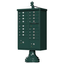 Load image into Gallery viewer, Auth Florence Cluster Boxes Forest Green / No Vital 1570-16V2 - 16 Tenant Door, 2 Parcel Lockers, Vogue Decorative Traditional Style Cap Security CBU Cluster Mailbox (Pedestal Included)
