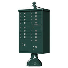 Load image into Gallery viewer, Auth Florence Cluster Boxes Forest Green / No Vital 1570-16V2 - 16 Tenant Door, 2 Parcel Lockers, Vogue Decorative Traditional Style Cap Security CBU Cluster Mailbox (Pedestal Included)
