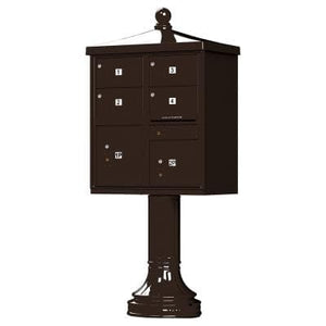 Auth Florence Cluster Boxes Dark Bronze / No Vital 1570-4T5V2 - 4 Tenant Door Vogue Decorative Traditional Style Cap CBU Mailbox (Pedestal Included)