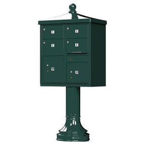 Auth Florence Cluster Boxes Forest Green / No Vital 1570-4T5V2 - 4 Tenant Door Vogue Decorative Traditional Style Cap CBU Mailbox (Pedestal Included)
