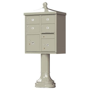 Auth Florence Cluster Boxes Postal Grey / No Vital 1570-4T5V2 - 4 Tenant Door Vogue Decorative Traditional Style Cap CBU Mailbox (Pedestal Included)