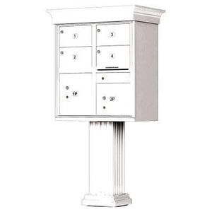 Auth Florence Cluster Boxes White / No Vital 1570-4T5V - 4 Tenant Door Decorative Classic Style CBU Mailbox (Pedestal Included)