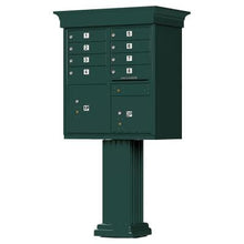Load image into Gallery viewer, Auth Florence Cluster Boxes Forest Green / No Vital 1570-8V - 8 Tenant Door, 2 Parcel Lockers, Decorative Classic Style Cap Security CBU Cluster Mailbox (Pedestal Included)
