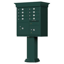 Load image into Gallery viewer, Auth Florence Cluster Boxes Forest Green / No Vital 1570-8V - 8 Tenant Door, 2 Parcel Lockers, Decorative Classic Style Cap Security CBU Cluster Mailbox (Pedestal Included)