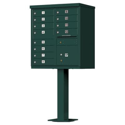 Vital 1570-12T 12 Tenant Door, 1 Parcel Locker, Standard Style Security CBU  Cluster Mailbox (Pedestal Included)