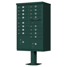 Load image into Gallery viewer, Auth Florence Cluster Boxes Forest Green / No Vital 1570-16AF - 16 Tenant Door, 2 Parcel Lockers, Standard Style Security CBU Cluster Mailbox (Pedestal Included)
