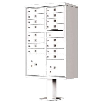 Auth Florence Cluster Boxes White / No Vital 1570-16AF - 16 Tenant Door, 2 Parcel Lockers, Standard Style Security CBU Cluster Mailbox (Pedestal Included)