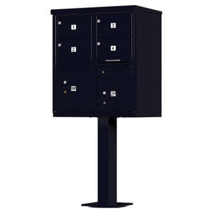 Auth Florence Cluster Boxes Black / No Vital 1570-4T5 - 4 Tenant Door Standard Style CBU Mailbox (Pedestal Included)