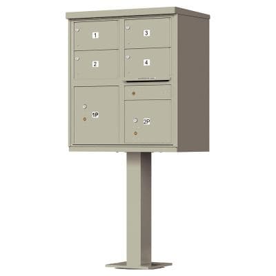 Auth Florence Cluster Boxes Vital 1570-4T5 - 4 Tenant Door Standard Style CBU Mailbox (Pedestal Included)