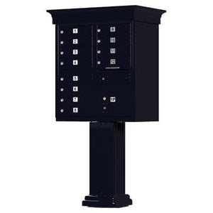 Auth Florence Cluster Boxes Black / No Vital 1570-12V - 12 Tenant Door, 1 Parcel Locker, Decorative Classic Style Cap Security CBU Cluster Mailbox (Pedestal Included)