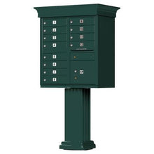 Load image into Gallery viewer, Auth Florence Cluster Boxes Forest Green / No Vital 1570-12V - 12 Tenant Door, 1 Parcel Locker, Decorative Classic Style Cap Security CBU Cluster Mailbox (Pedestal Included)
