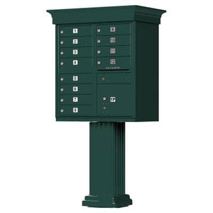 Auth Florence Cluster Boxes Forest Green / No Vital 1570-12V - 12 Tenant Door, 1 Parcel Locker, Decorative Classic Style Cap Security CBU Cluster Mailbox (Pedestal Included)