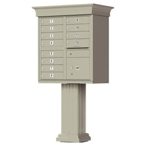 Auth Florence Cluster Boxes Postal Grey / No Vital 1570-12V - 12 Tenant Door, 1 Parcel Locker, Decorative Classic Style Cap Security CBU Cluster Mailbox (Pedestal Included)