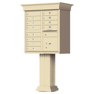Auth Florence Cluster Boxes Vital 1570-12V - 12 Tenant Door, 1 Parcel Locker, Decorative Classic Style Cap Security CBU Cluster Mailbox (Pedestal Included)