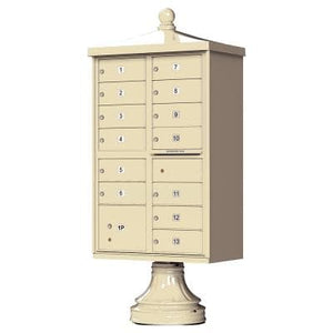 Auth Florence Cluster Boxes Sandstone / No Vital 1570-13V2 - 13 Tenant Door, 1 Parcel Locker, Vogue Decorative Traditional Style Cap Security CBU Cluster Mailbox (Pedestal Included)