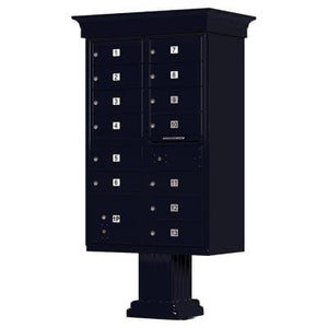 Auth Florence Cluster Boxes Black / No Vital 1570-13V - 13 Tenant Door, 1 Parcel Locker, Decorative Classic Style Cap Security CBU Cluster Mailbox (Pedestal Included)