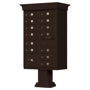 Auth Florence Cluster Boxes Dark Bronze / No Vital 1570-13V - 13 Tenant Door, 1 Parcel Locker, Decorative Classic Style Cap Security CBU Cluster Mailbox (Pedestal Included)