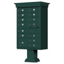 Load image into Gallery viewer, Auth Florence Cluster Boxes Forest Green / No Vital 1570-13V - 13 Tenant Door, 1 Parcel Locker, Decorative Classic Style Cap Security CBU Cluster Mailbox (Pedestal Included)
