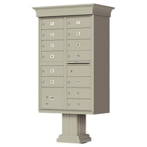 Auth Florence Cluster Boxes Postal Grey / No Vital 1570-13V - 13 Tenant Door, 1 Parcel Locker, Decorative Classic Style Cap Security CBU Cluster Mailbox (Pedestal Included)