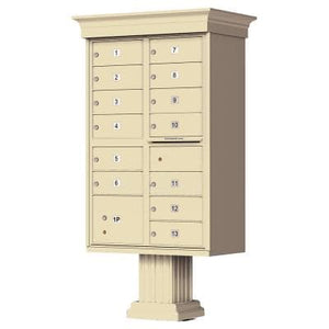 Auth Florence Cluster Boxes Sandstone / No Vital 1570-13V - 13 Tenant Door, 1 Parcel Locker, Decorative Classic Style Cap Security CBU Cluster Mailbox (Pedestal Included)