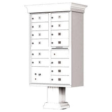 Load image into Gallery viewer, Auth Florence Cluster Boxes White / No Vital 1570-13V - 13 Tenant Door, 1 Parcel Locker, Decorative Classic Style Cap Security CBU Cluster Mailbox (Pedestal Included)
