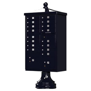 Auth Florence Cluster Boxes Black / No Vital 1570-16V2 - 16 Tenant Door, 2 Parcel Lockers, Vogue Decorative Traditional Style Cap Security CBU Cluster Mailbox (Pedestal Included)