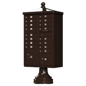 Auth Florence Cluster Boxes Vital 1570-16V2 - 16 Tenant Door, 2 Parcel Lockers, Vogue Decorative Traditional Style Cap Security CBU Cluster Mailbox (Pedestal Included)