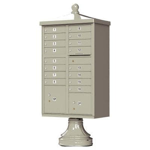 Auth Florence Cluster Boxes Postal Grey / No Vital 1570-16V2 - 16 Tenant Door, 2 Parcel Lockers, Vogue Decorative Traditional Style Cap Security CBU Cluster Mailbox (Pedestal Included)