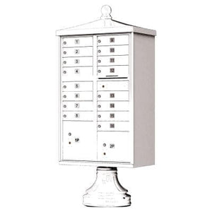 Auth Florence Cluster Boxes White / No Vital 1570-16V2 - 16 Tenant Door, 2 Parcel Lockers, Vogue Decorative Traditional Style Cap Security CBU Cluster Mailbox (Pedestal Included)