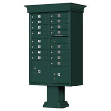 Load image into Gallery viewer, Auth Florence Cluster Boxes Forest Green / No Vital 1570-16V - 16 Tenant Door, 2 Parcel Lockers, Decorative Classic Style Cap Security CBU Cluster Mailbox (Pedestal Included)
