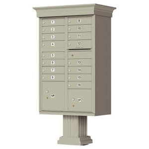 Auth Florence Cluster Boxes Postal Grey / No Vital 1570-16V - 16 Tenant Door, 2 Parcel Lockers, Decorative Classic Style Cap Security CBU Cluster Mailbox (Pedestal Included)