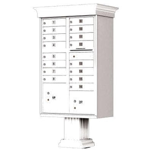 Auth Florence Cluster Boxes White / No Vital 1570-16V - 16 Tenant Door, 2 Parcel Lockers, Decorative Classic Style Cap Security CBU Cluster Mailbox (Pedestal Included)