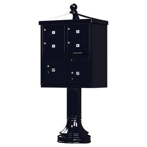 Auth Florence Cluster Boxes Black / No Vital 1570-4T5V2 - 4 Tenant Door Vogue Decorative Traditional Style Cap CBU Mailbox (Pedestal Included)