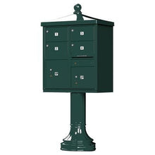 Load image into Gallery viewer, Auth Florence Cluster Boxes Forest Green / No Vital 1570-4T5V2 - 4 Tenant Door Vogue Decorative Traditional Style Cap CBU Mailbox (Pedestal Included)
