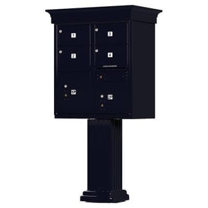 Auth Florence Cluster Boxes Black / No Vital 1570-4T5V - 4 Tenant Door Decorative Classic Style CBU Mailbox (Pedestal Included)