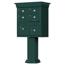 Load image into Gallery viewer, Auth Florence Cluster Boxes Forest Green / No Vital 1570-4T5V - 4 Tenant Door Decorative Classic Style CBU Mailbox (Pedestal Included)
