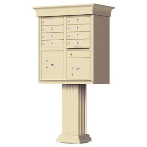 Auth Florence Cluster Boxes Sandstone / No Vital 1570-8V - 8 Tenant Door, 2 Parcel Lockers, Decorative Classic Style Cap Security CBU Cluster Mailbox (Pedestal Included)